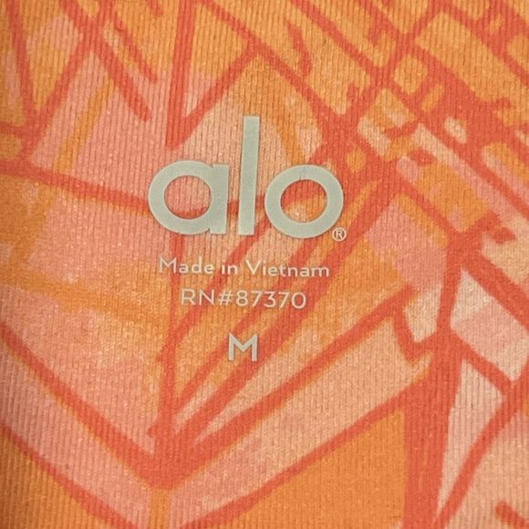 ALO Yoga Goddess Leggings Women Orange‎ Geometric Print Gray Ribbed Sz Medium - Picture 7 of 14